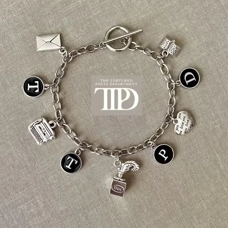 Pulsera TTPD Álbum del Departamento de Poetas Turturadas TTPD Pulsera con dijes plateados antiguos inspirados en Taylor