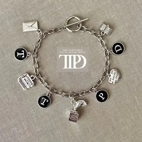 Pulseira TTPD TTPD The Turtrated Poets Department Album Taylor inspirado pulseira prateada antiga