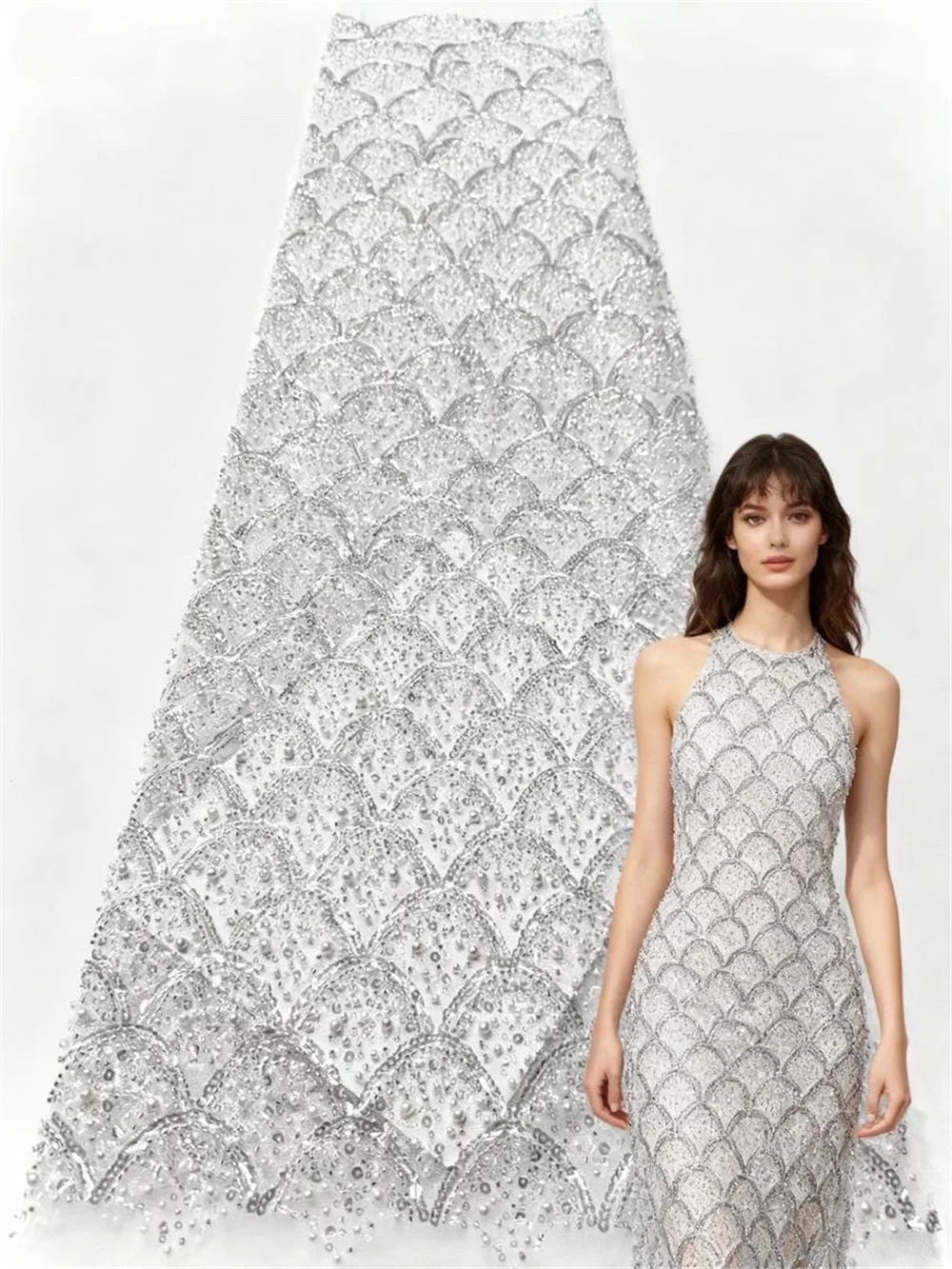 

White African Tulle Beads Lace Fabric 2025 High Quality Sequins Embroidery French Nigerian Lace Fabric For Wedding Party Dress