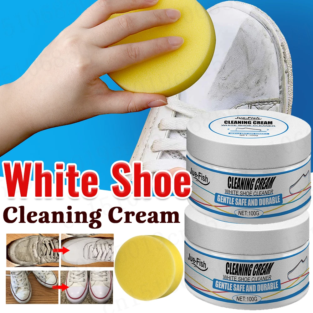 White Shoe Cleaning Cream Reusable Shoes Whitening Cleaning Cream with Wipe Sponge Stains Remover Deep Cleansing