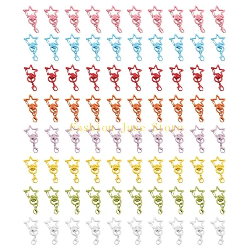 N5KA Small Hanging Craft Hardware 80 Pack Star Keychain Clasps, Assorted Metal Accessory Hooks with Lobster Clip for DIY Doll