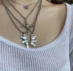 Women Men Best Friend Twice Headed Bear Couple Double Friendship Pendant Necklace
