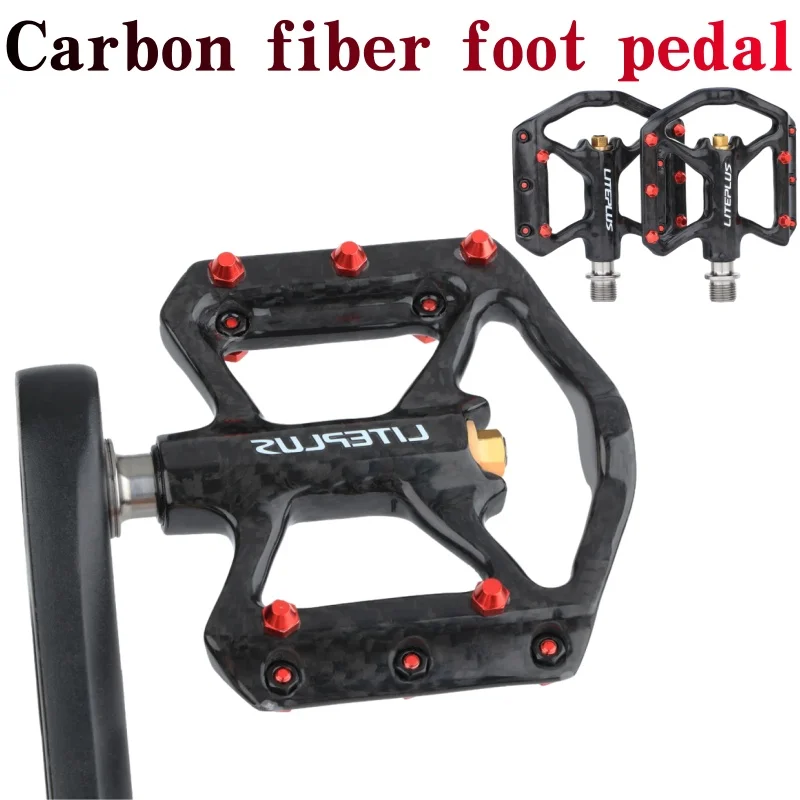 

Carbon Fiber Pedals Titanium Axis Black 3 Sealed Bearings Lightweight Nonslip with Aluminum Pins for MTB Road Folding Bicycle