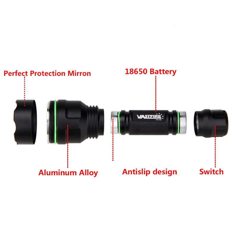 LED Tactical Hunting Flashlight Green/Red/White Torch USB Rechargeable 350LM 600-800 Yards Range C8 Shooting Scout Lights Set