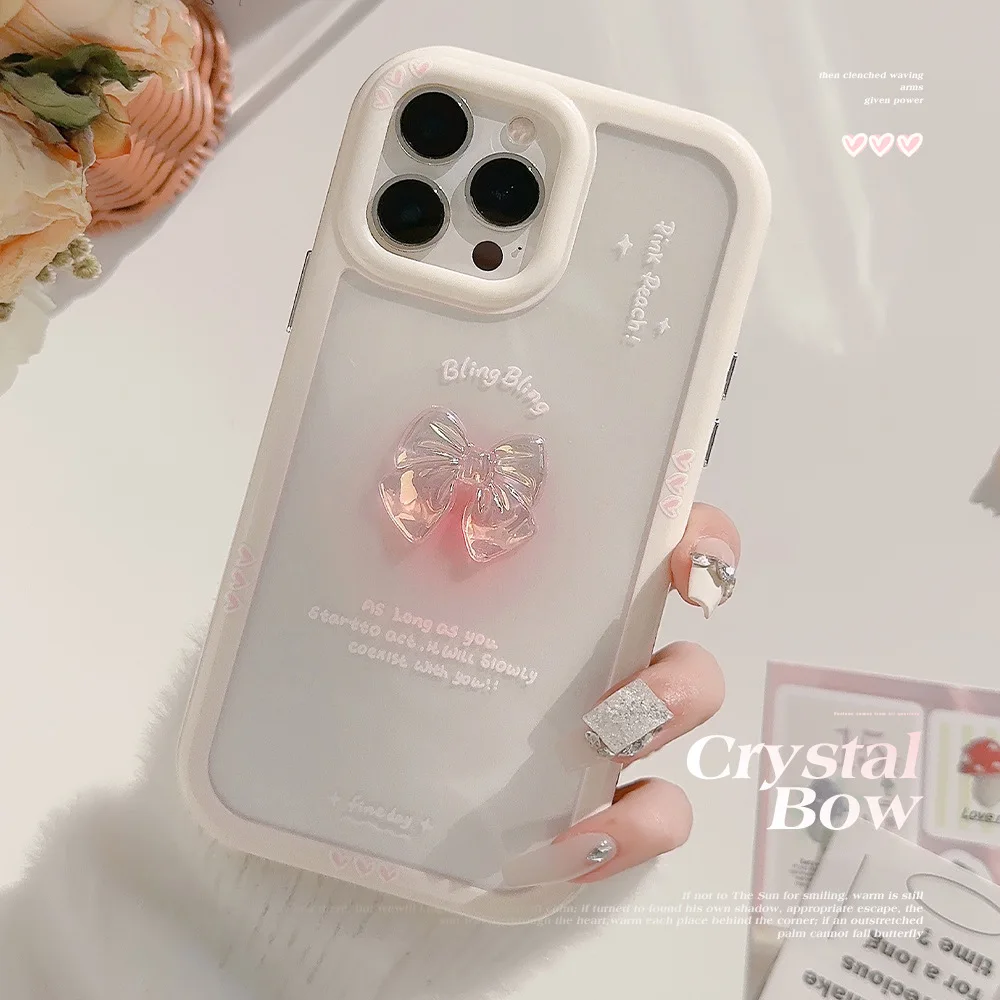 Luxus 3D Kristall Bogen Telefon Fall Für iPhone 16 15 14 13 12 11 Pro Max XR X XS Transparent Acryl stoßfest Schutzhülle