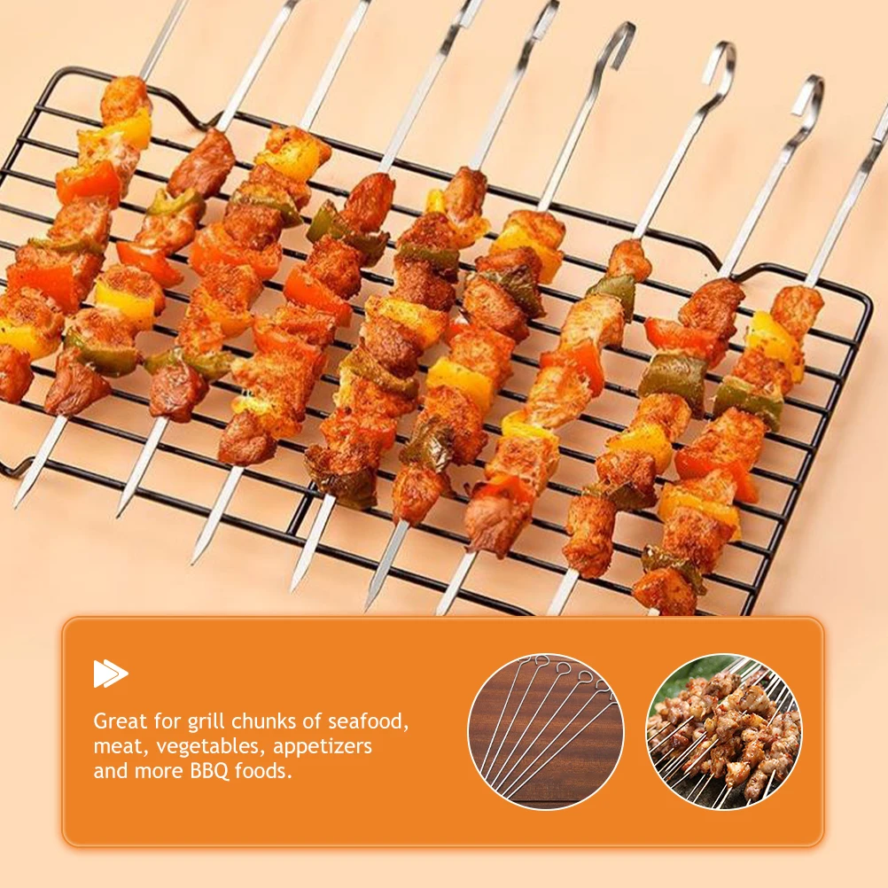

8Pcs Stainless Steel Skewers for Grilling Heavy Duty Bbq Kabob Sticks Non Stick Camping Cookware Outdoor Party Grill Accessories