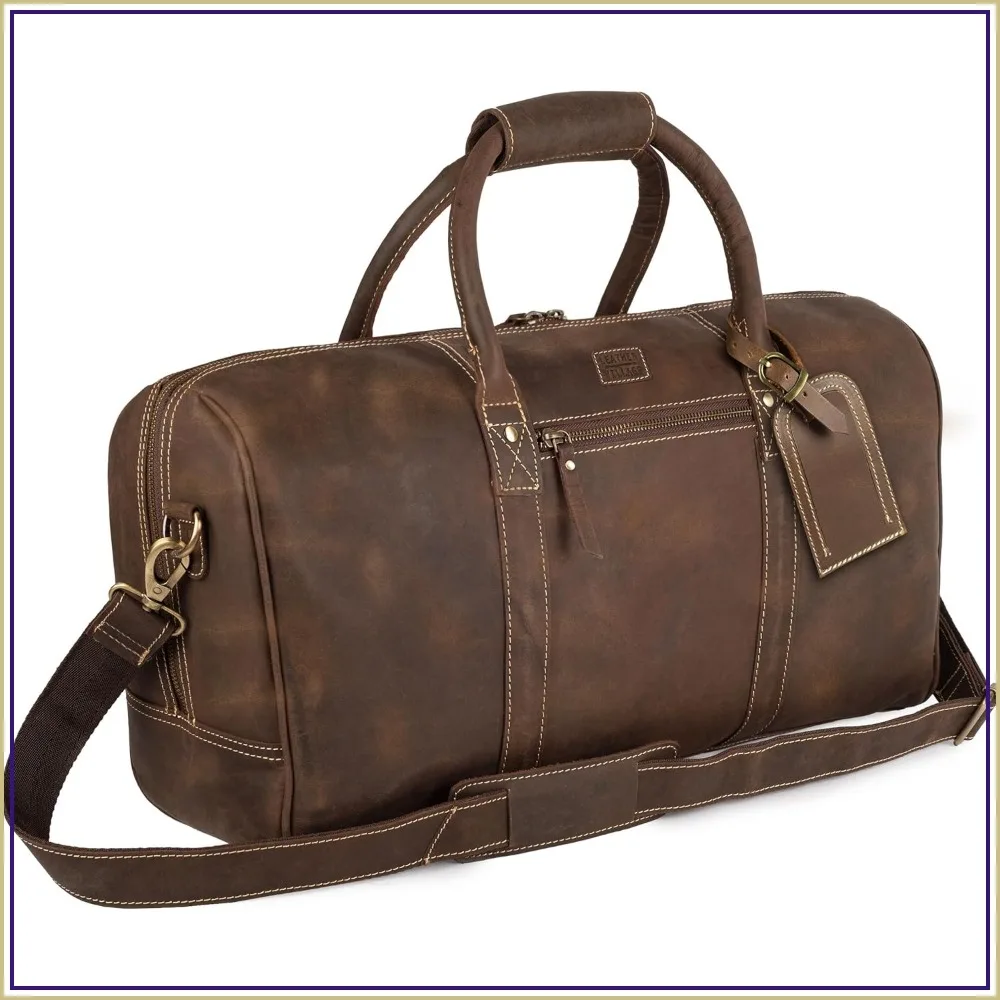 Vintage Leather Duffel Bag for Travel, Overnight, Weekender, Sports Gym - 24 Inch