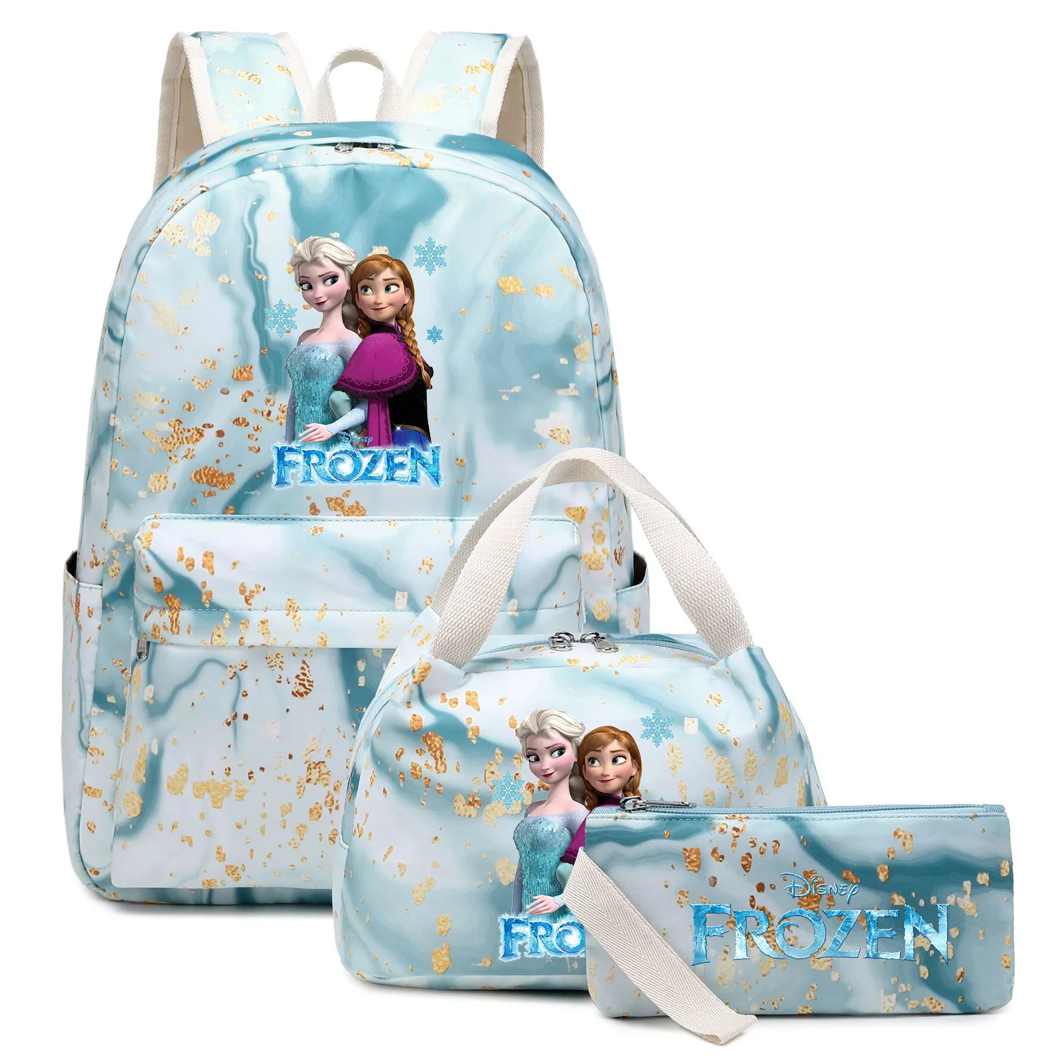 

3Pcs Frozen Anna Elsa Kids Backpack Large Capacity Student Waterproof Schoolbag Boys Girls Pen Lunch Bags Travel Mochila