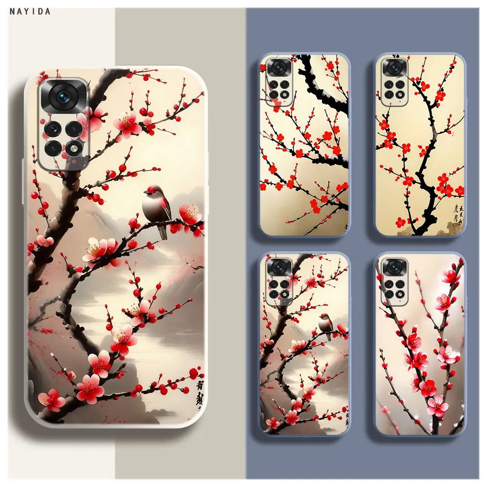 Soft Silicone Phone Case For Xiaomi Redmi Note 12 11 12S Pro Plus 12c 11a 4G 5G Original Cover Plum blossom