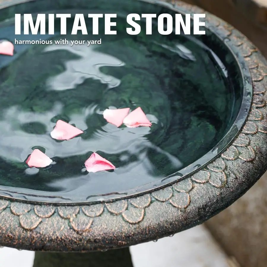 Fiberclay Outdoor Bird Bath, WeatherResistant Garden Decor with NonSlip Basin, Durable MarbleLook Bird Baths for Outdoors, EasyC view 2