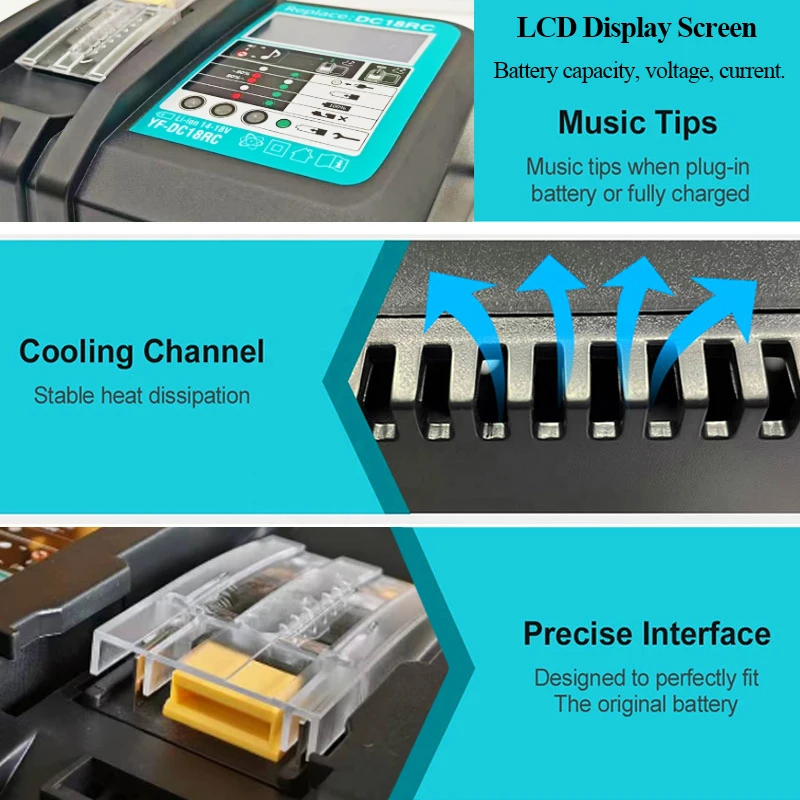 DC18RC Li-ion Battery Charger For Makita 14.4V 18V BL1830 Bl1430 DC18RF BL1815 BL1415 LXT400 BCl180W DC18RD DC18RE DC18SF BL1860