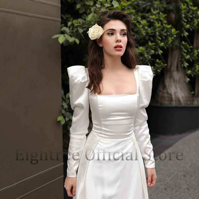 Eightree-Robe de mariée A-ligne en satin blanc, robes de patients Boho, manches longues, longueur au sol, plage, Rhde mariage, quelle que soit la grande taille, 2024