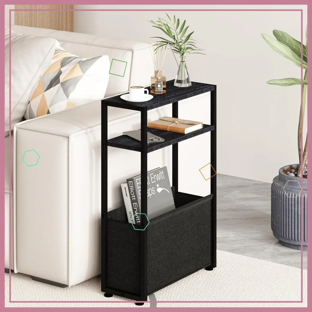 

Slim Side Table with Magazine Rack, Compact Bathroom and Bedside Table for Small Spaces in Living Room or Bedroom