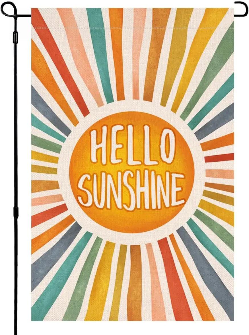 BLKWHT Hello Sunshine Summer Garden Flag 12x18 Vertical Double Sided Colorful Farmhouse Holiday Outside Decorations Burlap Yard