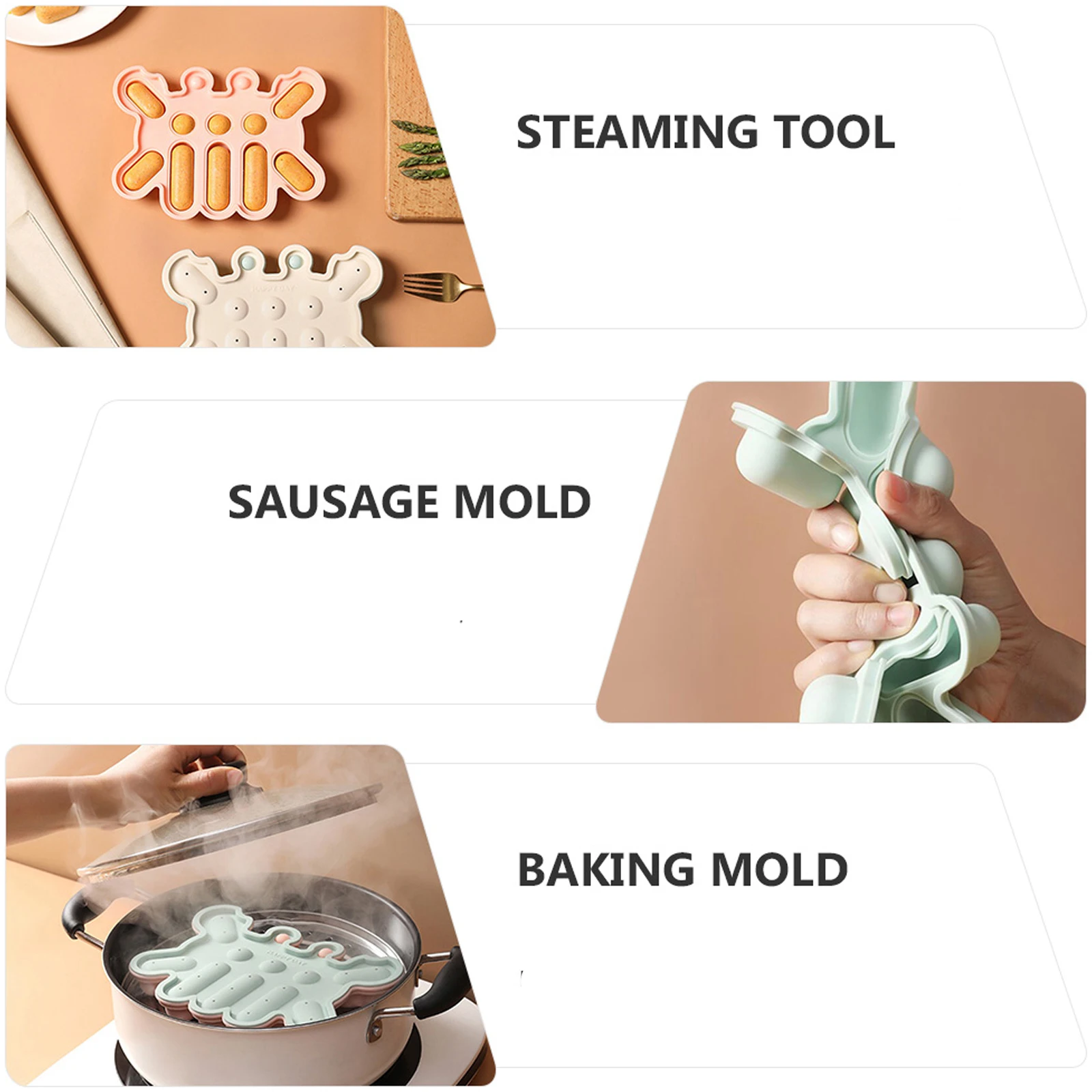 Molde de silicona para salchichas, molde para hornear al vapor, horno microondas, utensilios para hornear para perros calientes, herramienta de fácil limpieza para bebé, 1 ud.