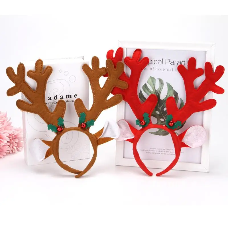 

Multi-horned Brown Ears Antlers Red Bell Thickened Antlers Headwear Christmas Antlers Headband
