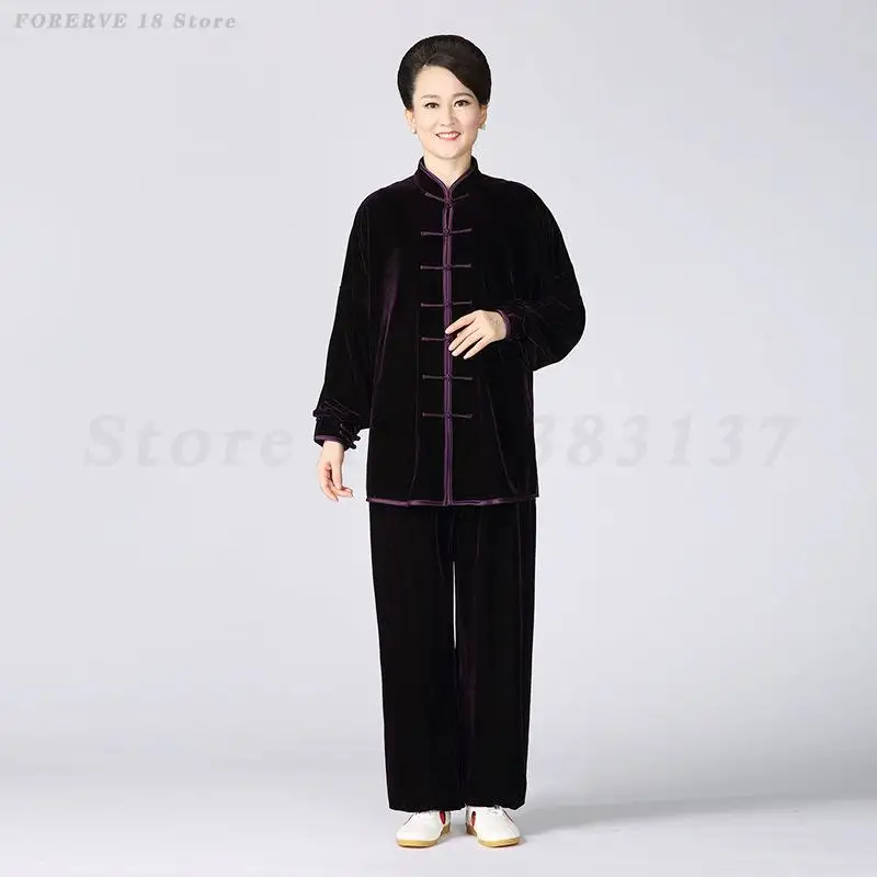 Terno tang tradicional chinês roupas tai chi outono inverno quente veludo kung fu uniforme retro oriental unissex loungewear 3xl