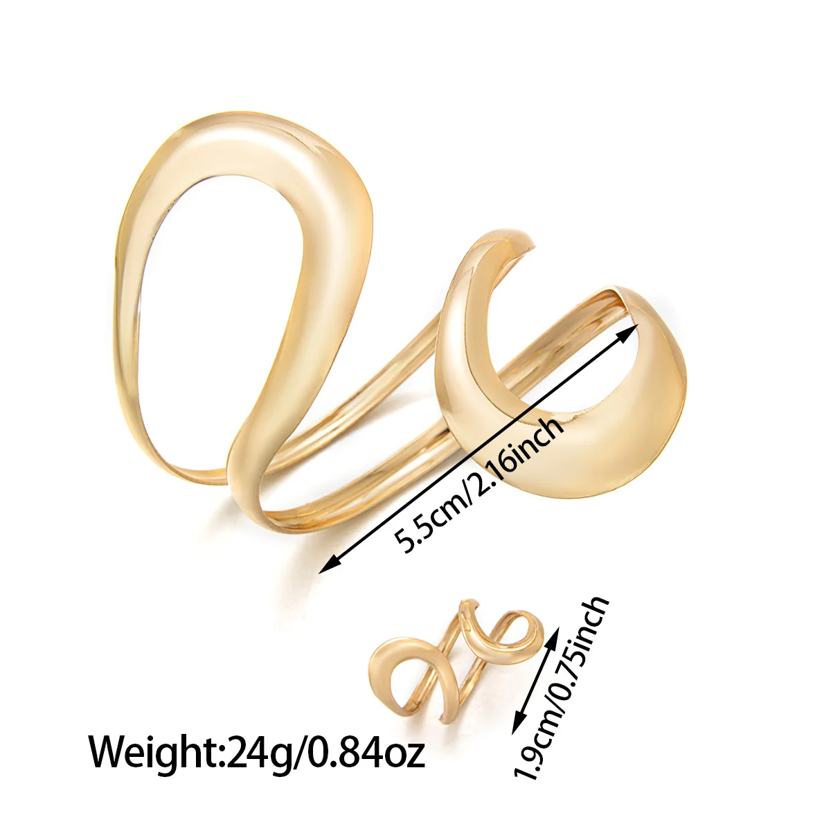 2-piece geometric spiral line hollow alloy women's bracelet with open ring, versatile women's jewelry set with temperament