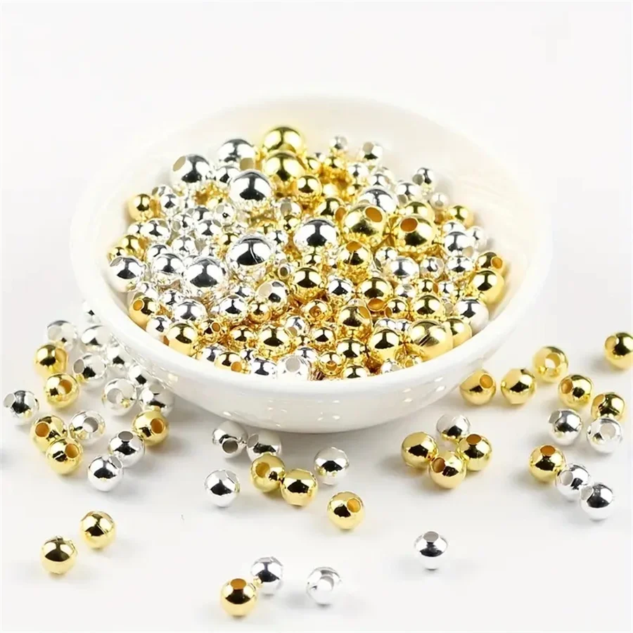 Metal Silver plating Gold Color beads 2 3 4 6 8mm Round Iron ball bracelet Spacer Loose bead for Jewelry making DIY Accessories