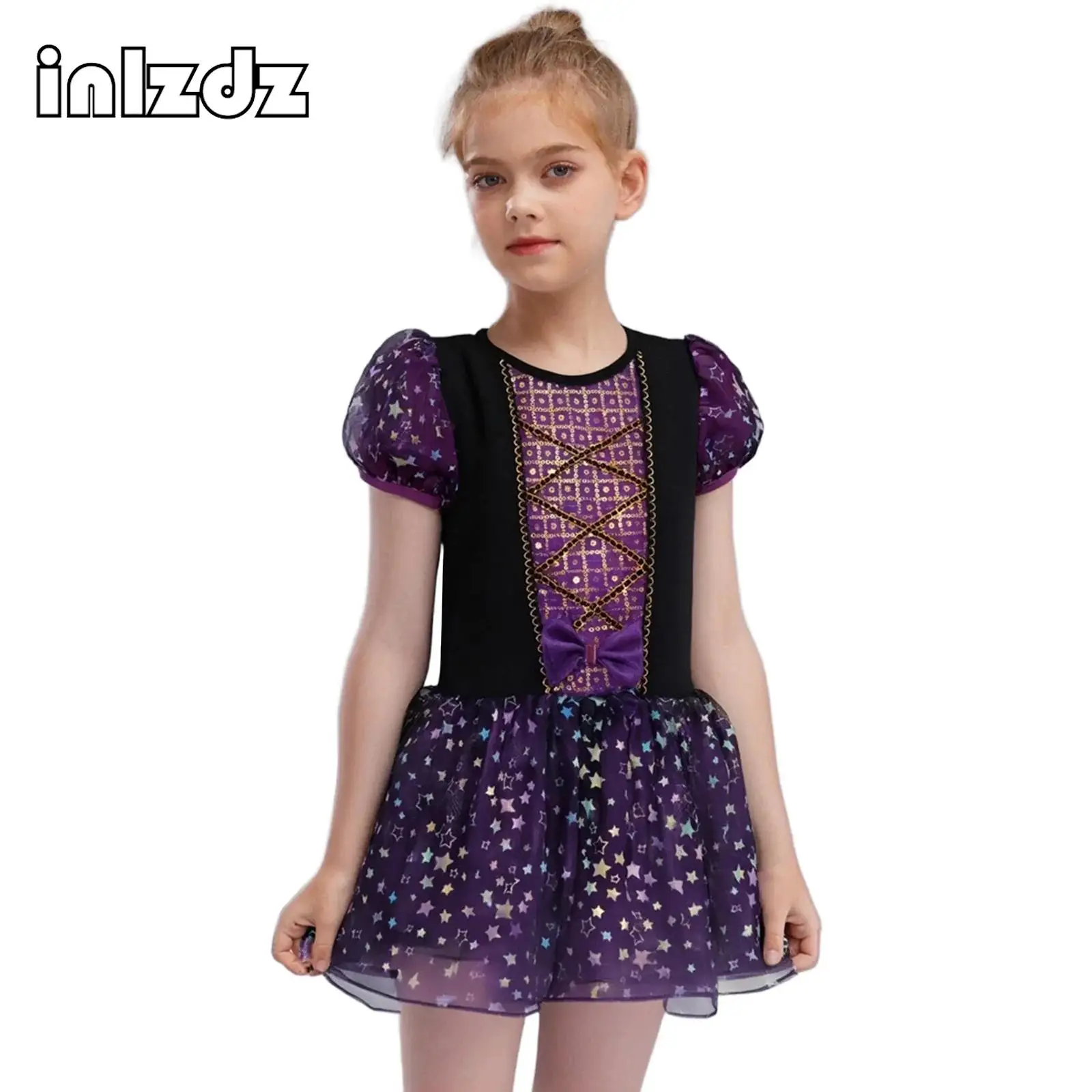 

Ballet Dance Dresses for Girls Short Puff Sleeves Shiny Sequins Tulle Tutu Dress Kids Halloween Theme Party Performance Costumes