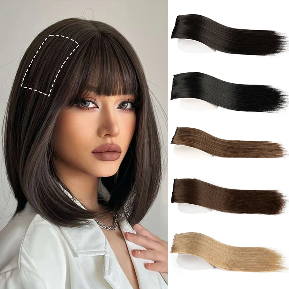 2Clips Increase hair volume Hair Extensions Synthetic Invisable Straight Hair Pads Clip In One Piece Top Side Cover