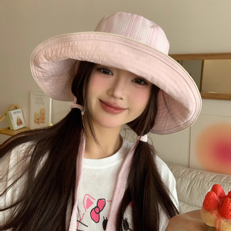

Fashion Double-sided Lace-up Bucket Hats for Women Spring Summer Seaside Vacation Sun Protection Versatile Beach Sun Hat