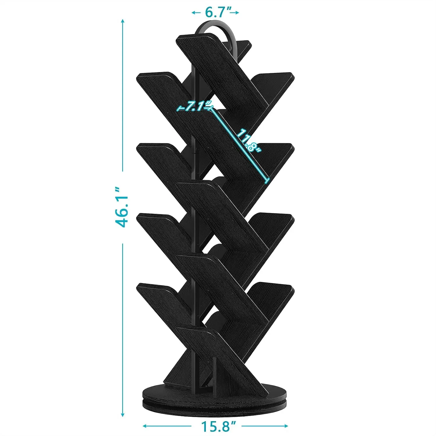 16-Tier Rotating Bookshelf 360° Spinning Rack For Books DVDs Corner Storage Living Room Bedroom Black, Customized