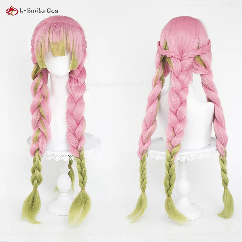 Anime Kanroji Mitsuri Cosplay Wigs Pink Green Gradient Braid Kanroji Mitsuri Anime Wig Heat Resistant Synthetic Hair Women Wigs