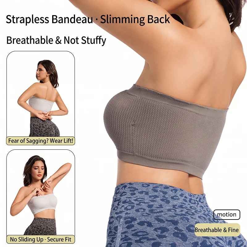Women's Strapless Bandeau Bra Wireless Non-Slip Padded Tube Top Breathable Backless Anti-Exposure Seamless Summer Underwear