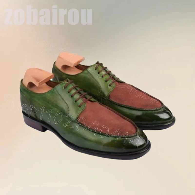 

Green Brown Sewing Design Patchwork Strappy Loafers Fashion Slip On Men Shoes Luxury Handmade Party Feast Office Men Dress Shoes