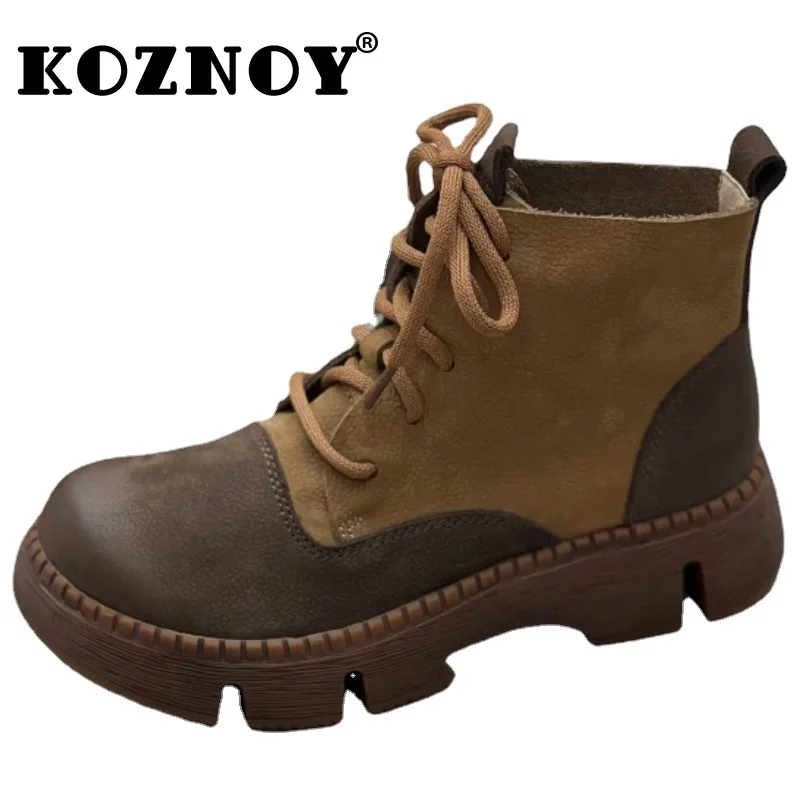 Koznoy 4.5cm Cow Suede Genuine Leather Booties Wedge Ankle Comfy Soft Loafer Warm Spring Winter Plush Women ZIP Autumn Shoes