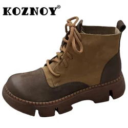 Koznoy 4.5cm Cow Suede Genuine Leather Booties Wedge Ankle Comfy Soft Loafer Warm Spring Winter Plush Women ZIP Autumn Shoes