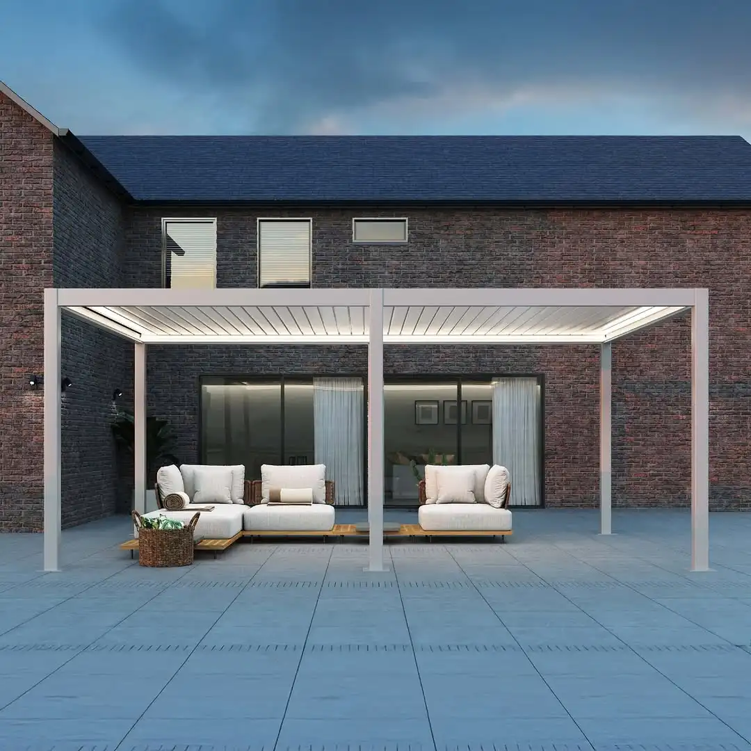 Customized Modern Eco-Friendly PVC & Aluminum LED Gazebo with Brackets for Backyard Terrace & Balcony-Nature Style