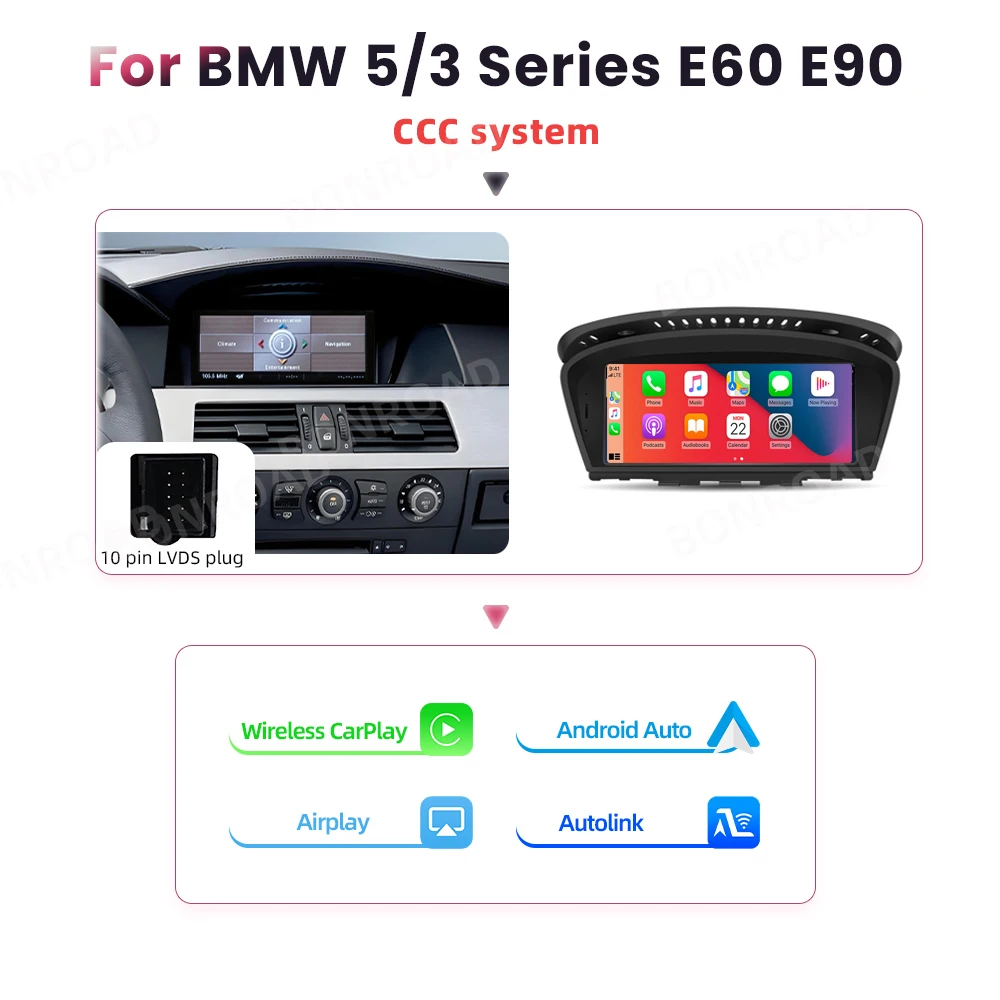 BONROAD Draadloze Carplay Touchscreen Voor BMW 3 5-serie E60 E61 E62 E63 E90 E91 E92 Autoradio Multimedia Speler Stereo GPS