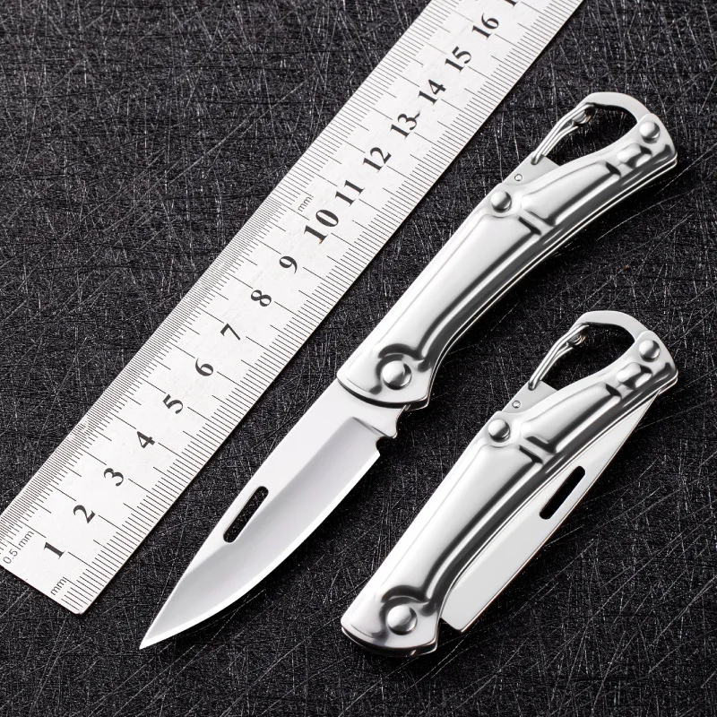 Stainless Steel Mini Folding Paring Knife, Portable Pocket Fruit Cutter with Keychain Tail Hanging Hole for Household Use