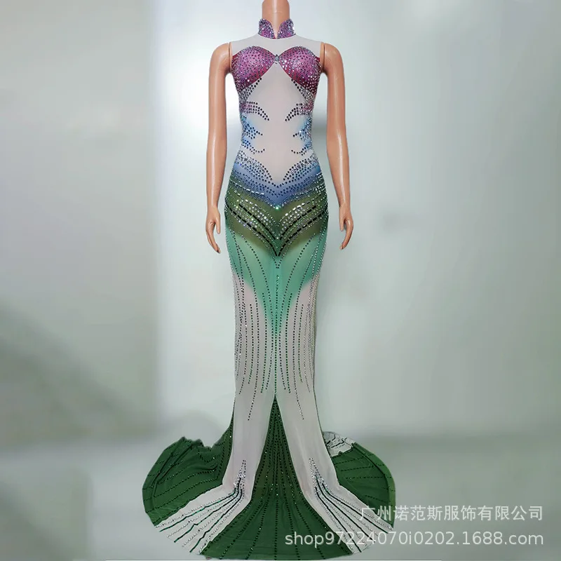 Autumn Lotus Leaf Green Contrasting Color Temperament Fishtail Skirt Universe Chooses Beautiful Clothes Music Festival Singer