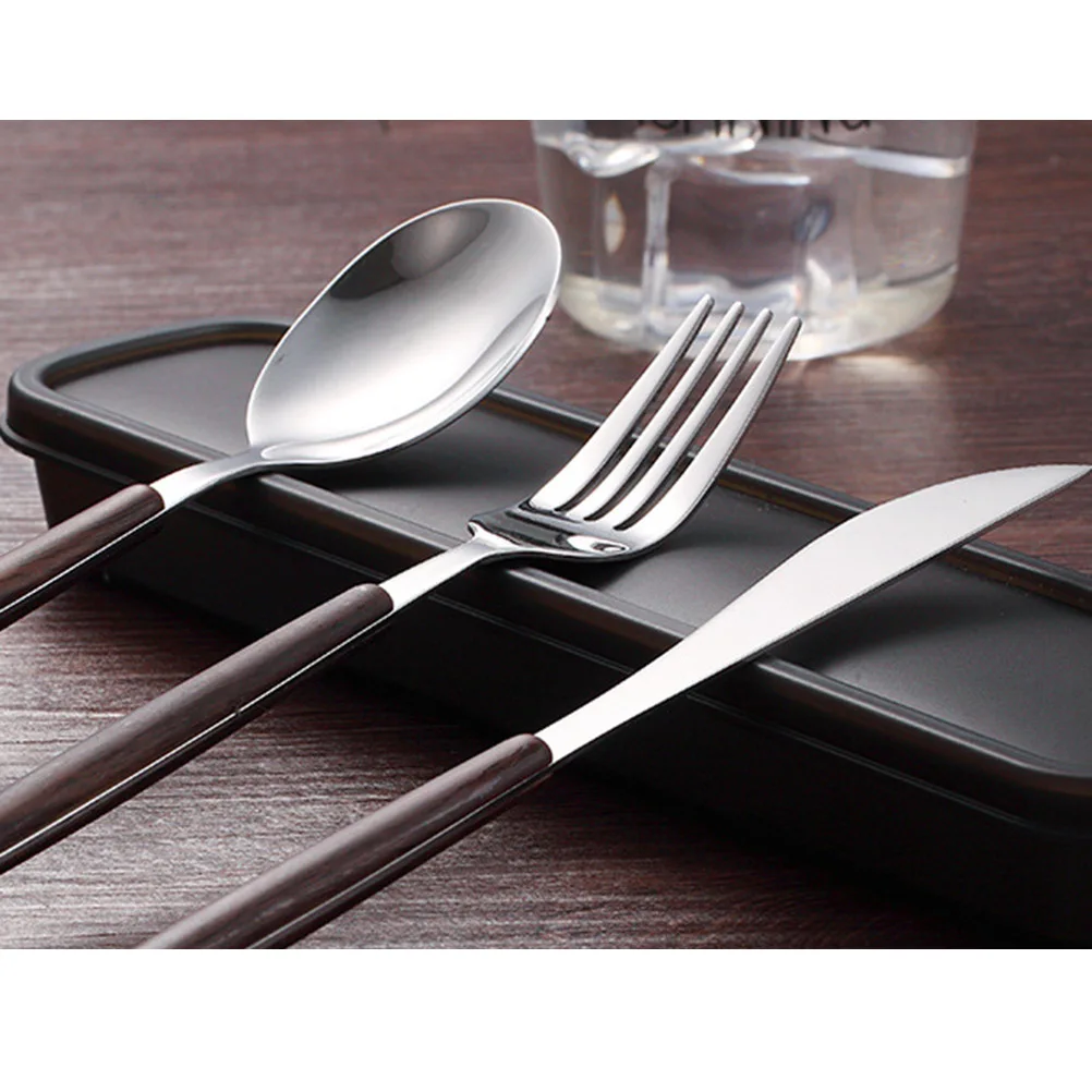 

4pcs Steel Walnut Cutlery Set Safe Healthy Western Food Tableware Mirror Finish Portable Travel Picnic Office