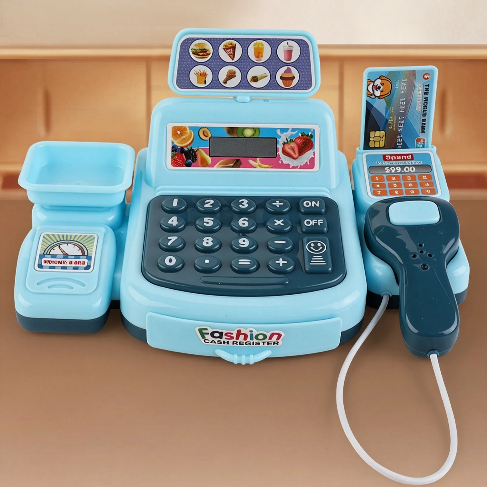 Simulated Shopping Register Playset with Light & Sound Supermarket Cashier Pretend Toy for Boys Girls Indoor Parent Play Game