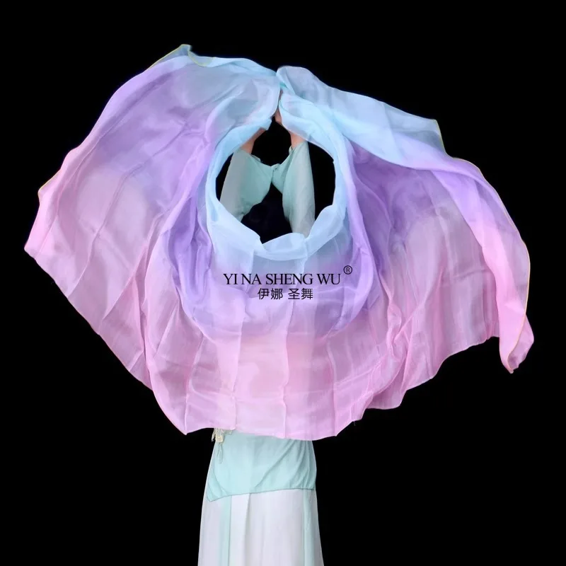 اكسسوارات الرقص الشرقي رمي الحجاب الحريري شال للنساء 100% الحرير الحقيقي 250*114 سنتيمتر التدرج اللون مصبوغ ممارسة الأداء الحجاب #2