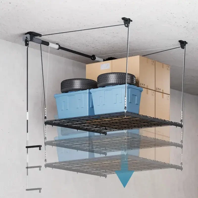 4x4 ft Overhead Garage Storage Lift with Height Adjustment, Customizable Ceiling Mount Rack for Secure & Convenient Storage