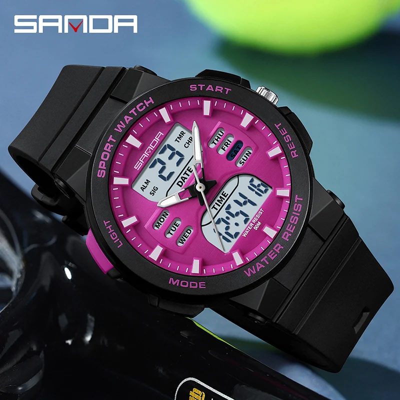 

SANDA Hot sale Ms LED Digital Sport Watch Fashion Casual Ladies Dual Display Watch Women Electronics Waterproof Quartz Watches