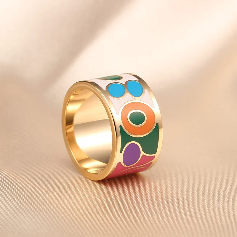 R&X New fashion jewelry enamel jewelry Colored enamel ring America and Europe pop stainless steel ring
