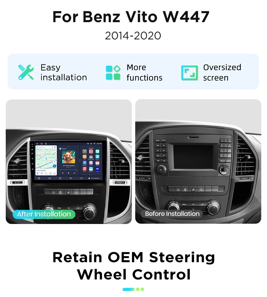 Junsun Kabelloses CarPlay Android Auto Autoradio für Mercedes Benz Vito W447 2014-2020 2 DIN Multimedia-Stereoanlage mit integriertem Lüfter GPS-Navigation SWC Bluetooth FM RDS DSP IPS-Bildschirm Intelligente Autosysteme 4G WiFi – Detail 5