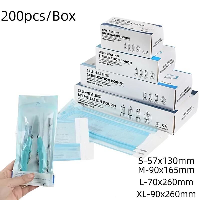 Bolsa de esterilización desechable de grado médico, bolsas autoselladas para tatuaje, accesorios para uñas dentales, herramientas médicas dentales, 200 Uds.