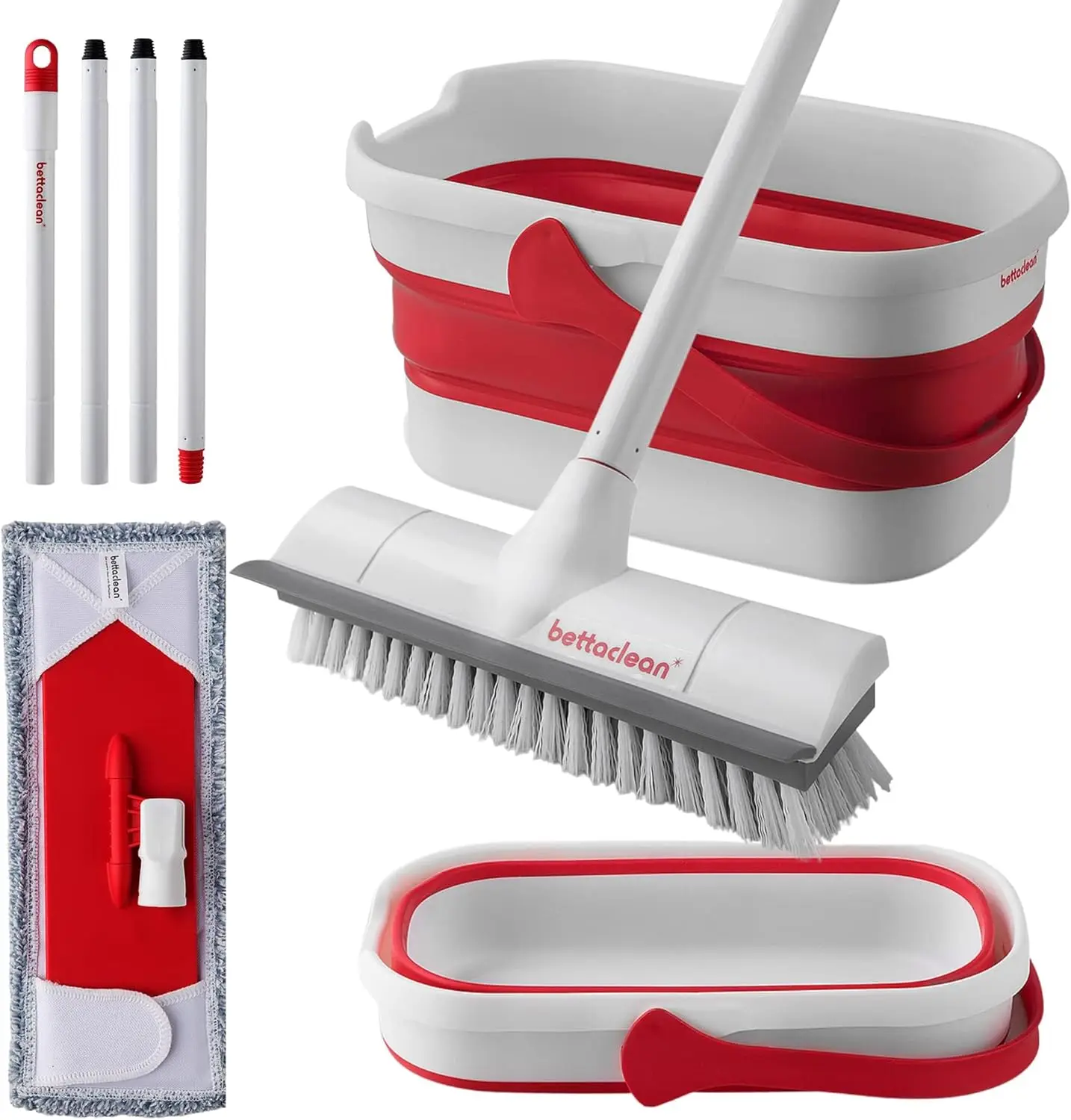 

Foldable Mop and Bucket Set with Wringer, Heavy Duty Scrub Brush for Home, Patio, RV, Concrete Floor Cleaning