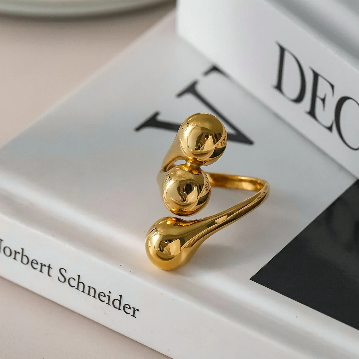 

Stainless Steel PVD 18K Gold Plated Tarnish Waterproof Three Ball Rings For Woman Jewelry Wholesale Trendy