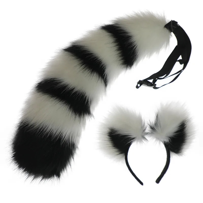 New Arrival Faux Fur Ears Raccoon Fox Ear Headband Animal Tail Set Halloween Costume Props Anime Hairband Cosplay Accessories