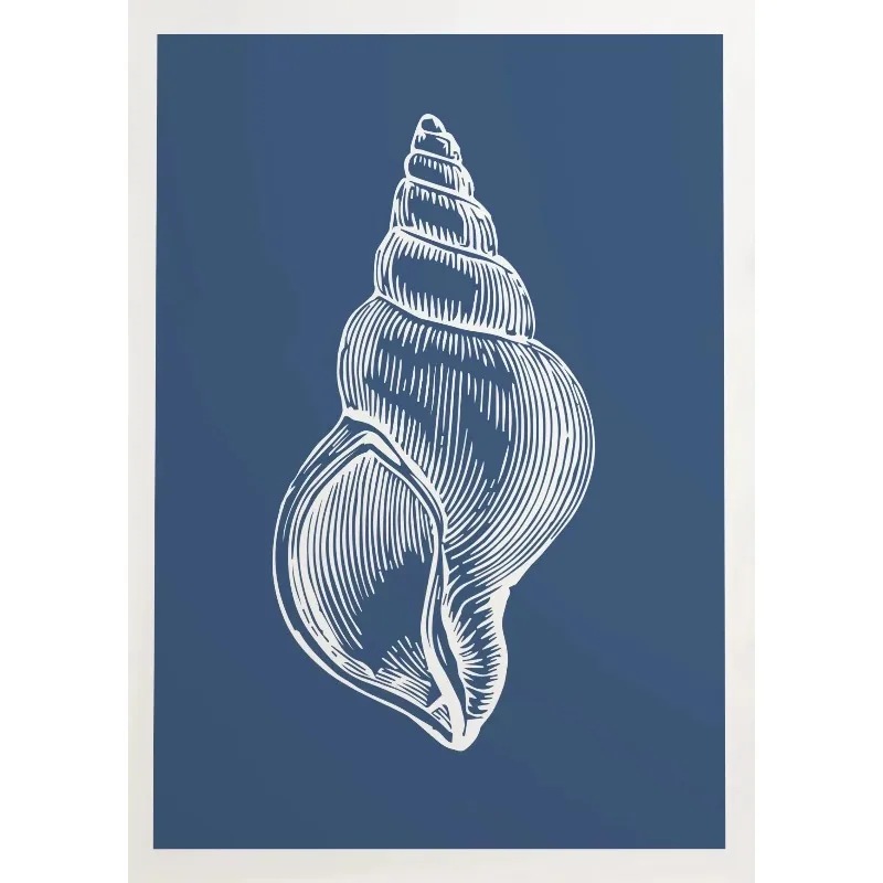 Blue Coastal Sea Antique Seashell Sketch Starfish Jellyfish Conch Poster Canvas Painting Print Wall Art for Kids Room Home De