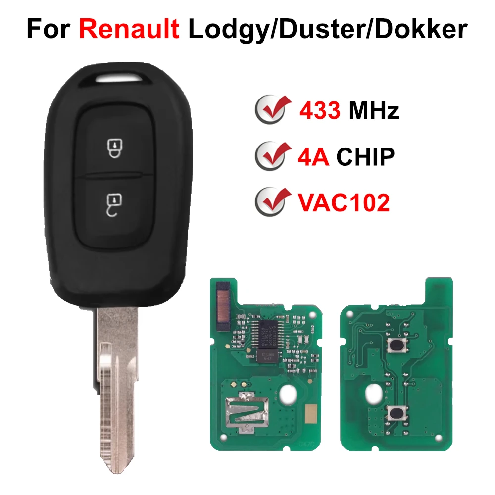 PCF7961M 433 MHz VAC102 Remote Car Key Fob for Renault Dacia Logan Sandero Lodgy Dokker Duster 2013 2014 2015 2016 2017 2018