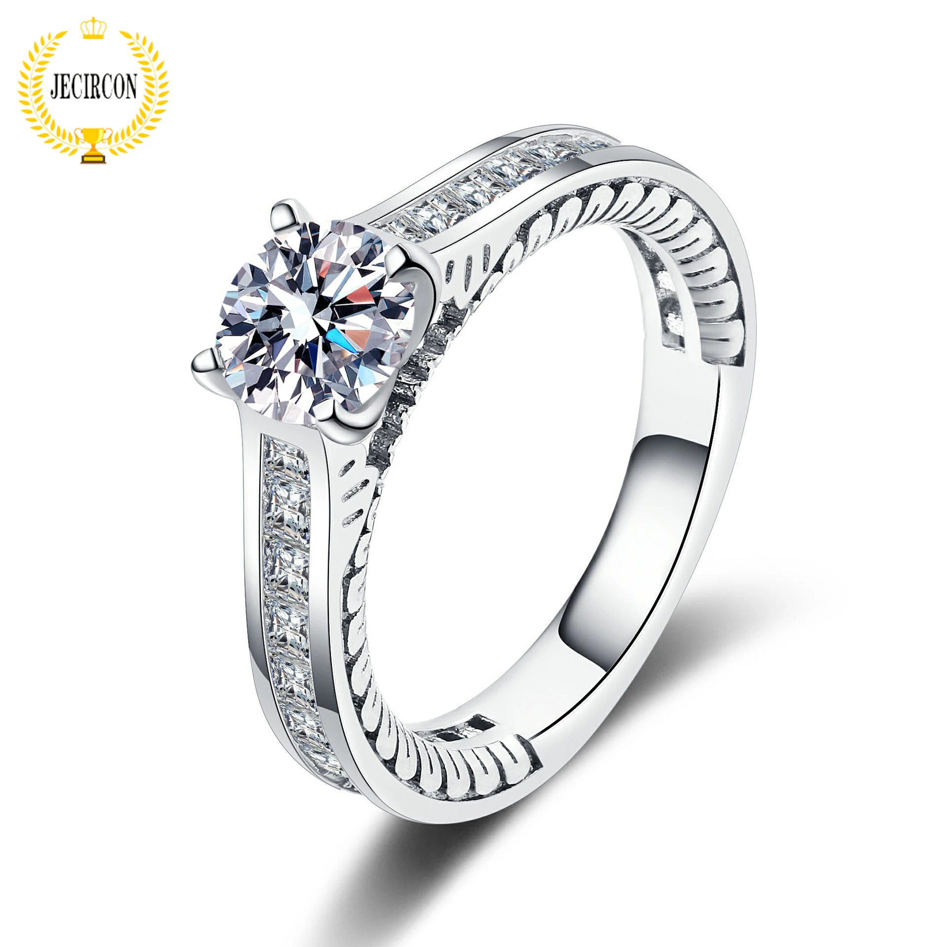 

JECIRCON Women 925 Sterling Silver Ring Inlaid D Color Moissanite 1 Carat Simulated Diamond Finger Jewelry Gift for Girlfriend